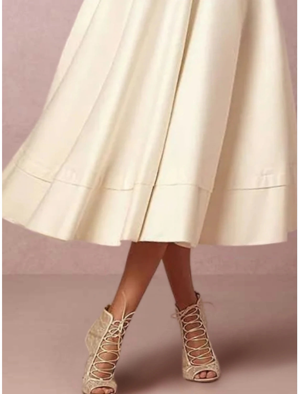 A-Line Mother of the Bride Dress Elegant Simple V Neck Tea Length Satin Half Sleeve with Pleats Ruched