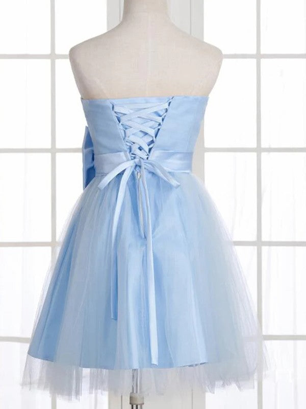 A-Line/Princess Tulle Bowknot Strapless Sleeveless Short/Mini Dresses