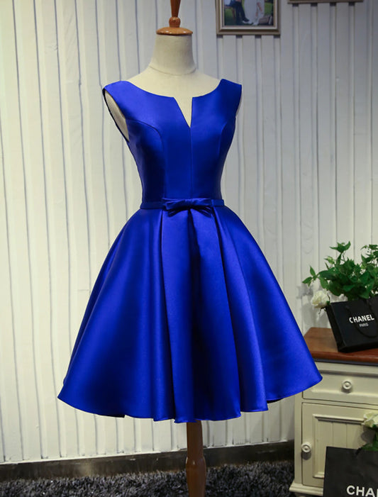 A-Line Homecoming Dresses Minimalist Dress Prom Knee Length Sleeveless Jewel Neck Satin Backless with Butterfly