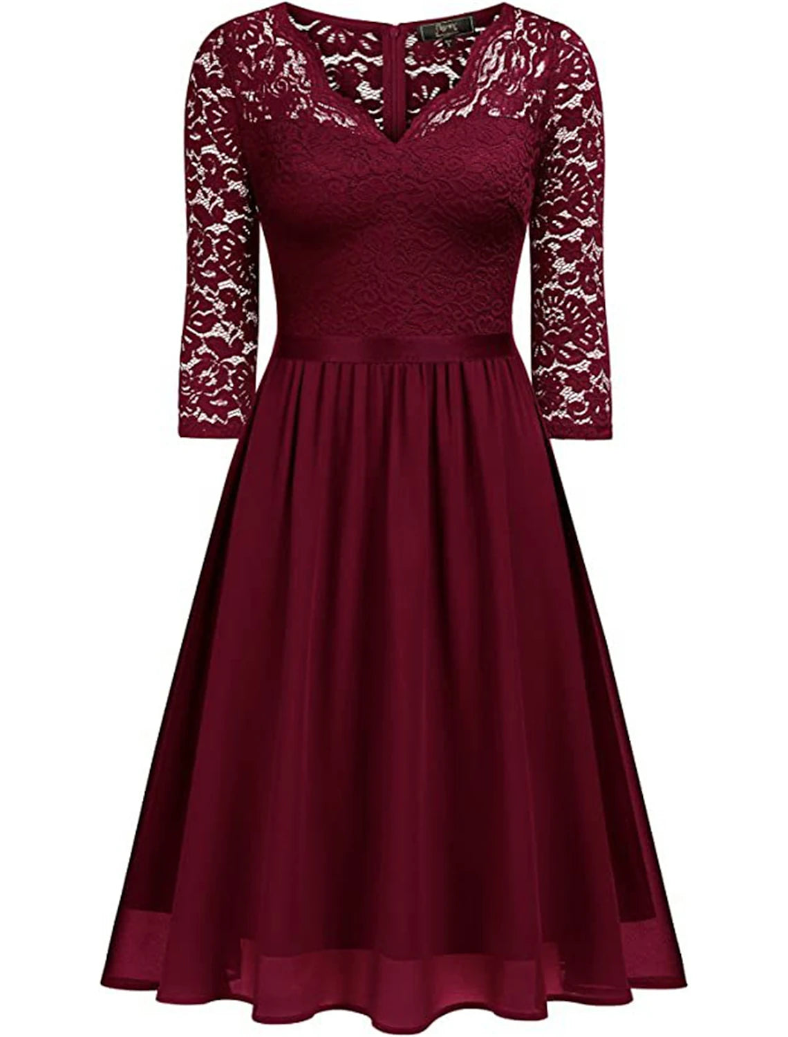 Women's Party Dress Lace Dress Homecoming Dress Midi Dress Black Wine Navy Blue Half Sleeve Pure Color Lace Spring Fall Winter V Neck Fashion Wedding Guest Birthday Vacation