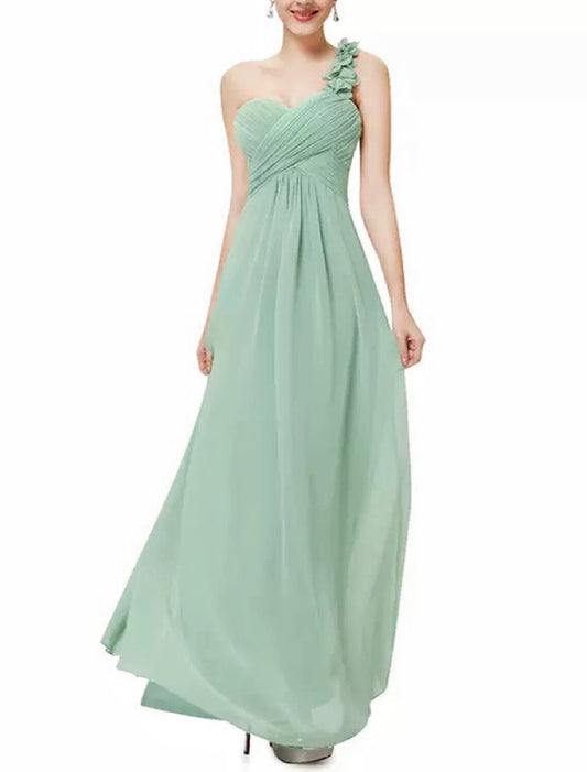 A-Line Wedding Guest Dresses Minimalist Dress Wedding Party Floor Length Sleeveless Strapless Stretch Chiffon with Shouder Flower