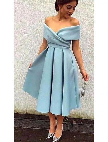 A-Line Cocktail Dresses 1950s Dress Homecoming Tea Length Short Sleeve ...