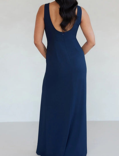 Sheath / Column Bridesmaid Dress Square Neck / V Neck Sleeveless Elegant Floor Length / Tea Length Chiffon with Split Front