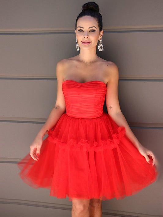 Save A-Line/Princess Strapless Tulle Ruffles Sleeveless Short/Mini Homecoming Dresses