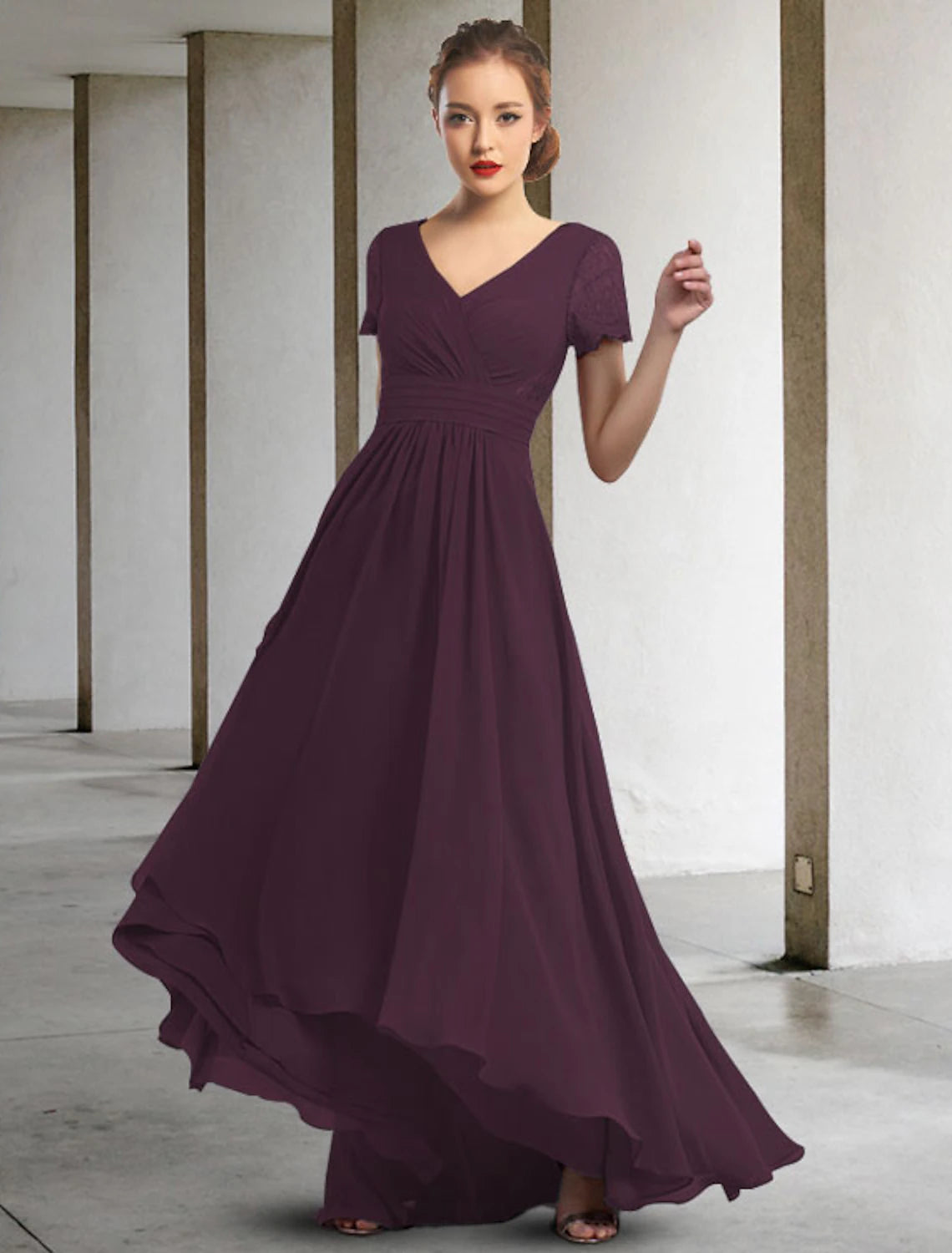 A-Line Mother of the Bride Dress Elegant High Low V Neck Asymmetrical