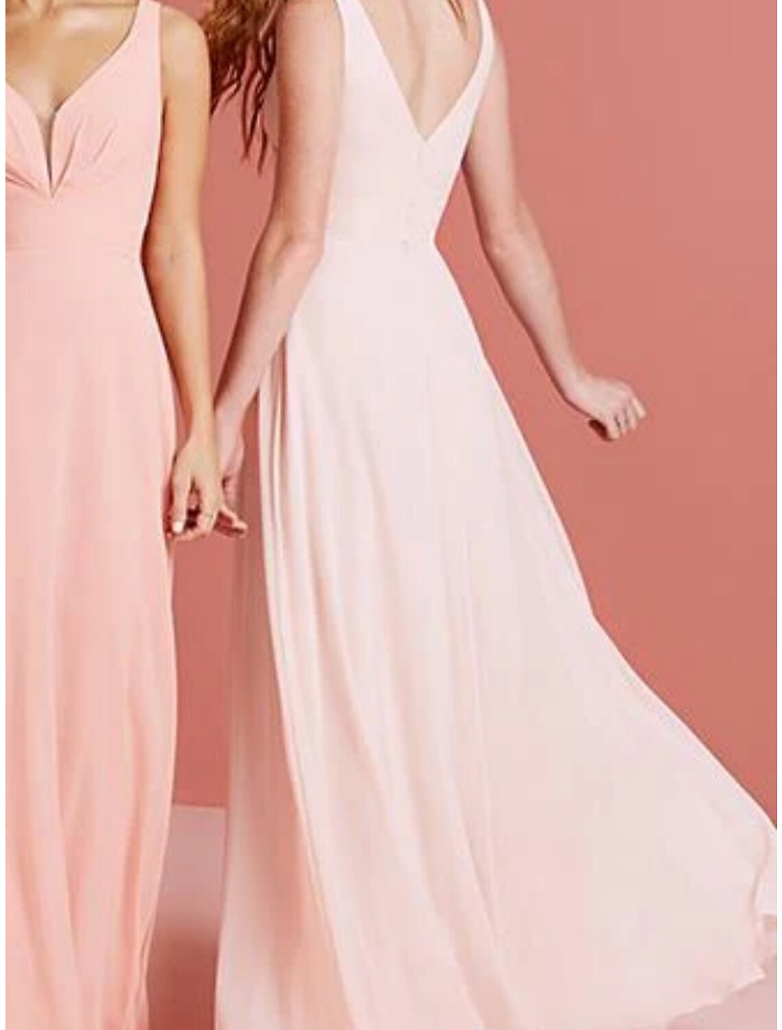 A-Line Bridesmaid Dress V Neck Sleeveless Elegant Floor Length Chiffon with Ruching