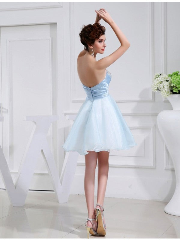 A-Line/Princess Beading Sweetheart Sleeveless Applique Elastic Woven Satin Organza Bridesmaid Dresses