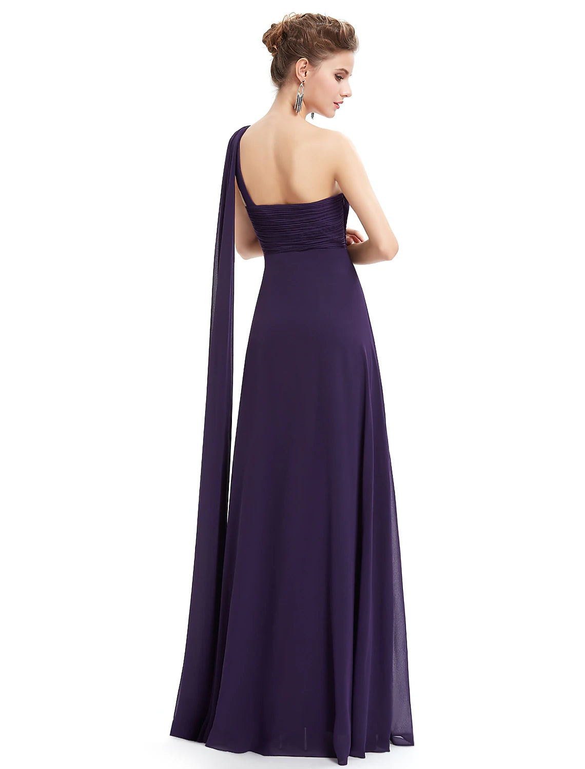 A-Line Evening Gown Empire Dress Formal Evening Floor Length Sleeveless One Shoulder Bridesmaid Dress Chiffon Backless with Pleats Draping