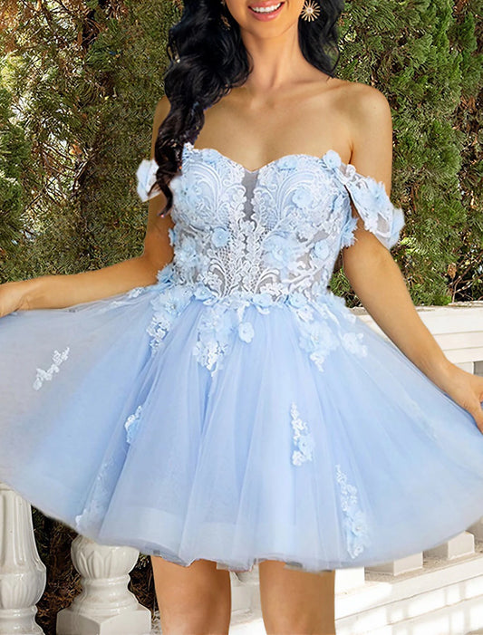 A-Line Homecoming Dresses Corsets Dress Graduation Birthday Short / Mini Sleeveless Off Shoulder Tulle with Appliques