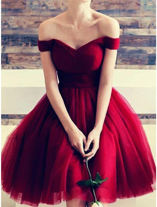 A-Line Homecoming Dresses Elegant Dress Holiday Graduation Short / Mini Sleeveless Off Shoulder Tulle with Ruffles