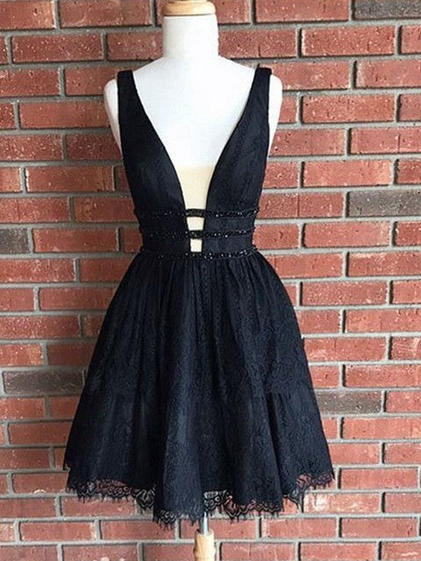 A-Line/Princess V-Neck Lace Sleeveless Short/Mini Dresses