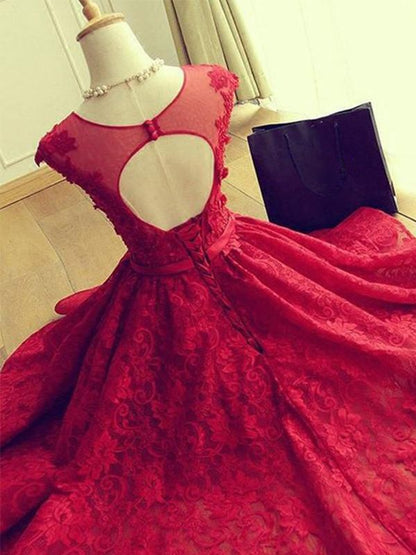 A-Line Jewel Cut Short With Applique Lace Red Homecoming Dresses