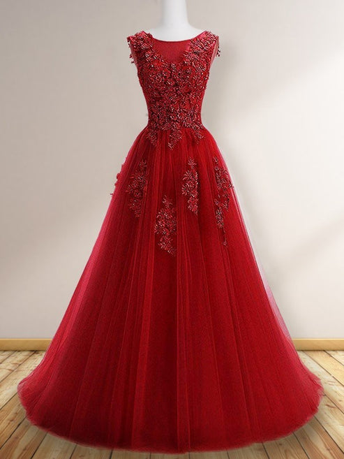A-Line / Princess Tulle Applique Strapless Sleeveless Court Train gh2622 main image 1