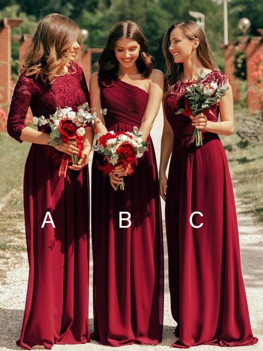 A-Line/Princess Chiffon Ruffles Scoop Floor-Length Bridesmaid Dresses