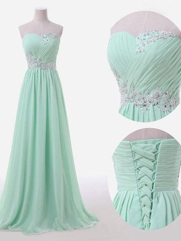 A-Line/Princess Sleeveless Sweetheart Floor-Length Beading Chiffon Bridesmaid Dresses