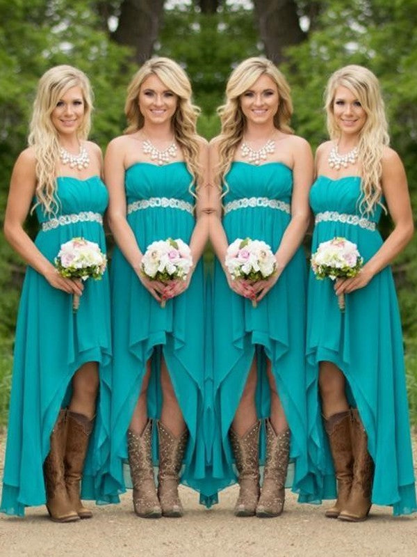 A-Line/Princess Sweetheart Sleeveless Asymmetrical Beading Chiffon Bridesmaid Dresses