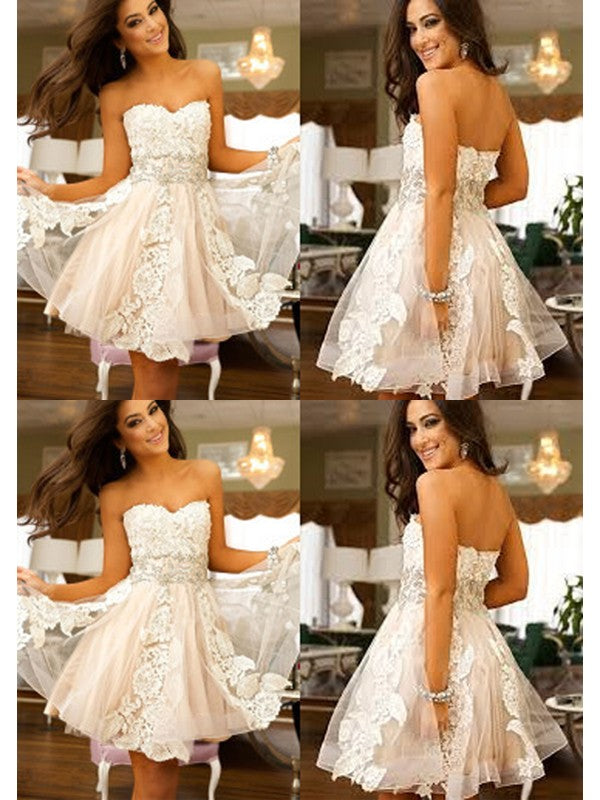 A-Line/Princess Sleeveless Sweetheart Applique Tulle Short/Mini Dresses