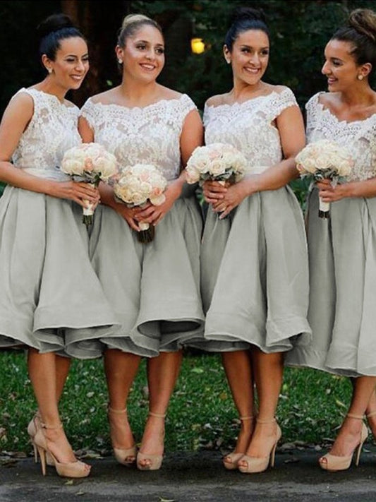 A-Line/Princess Off-the-Shoulder Sleeveless Organza Knee-Length Bridesmaid Dresses