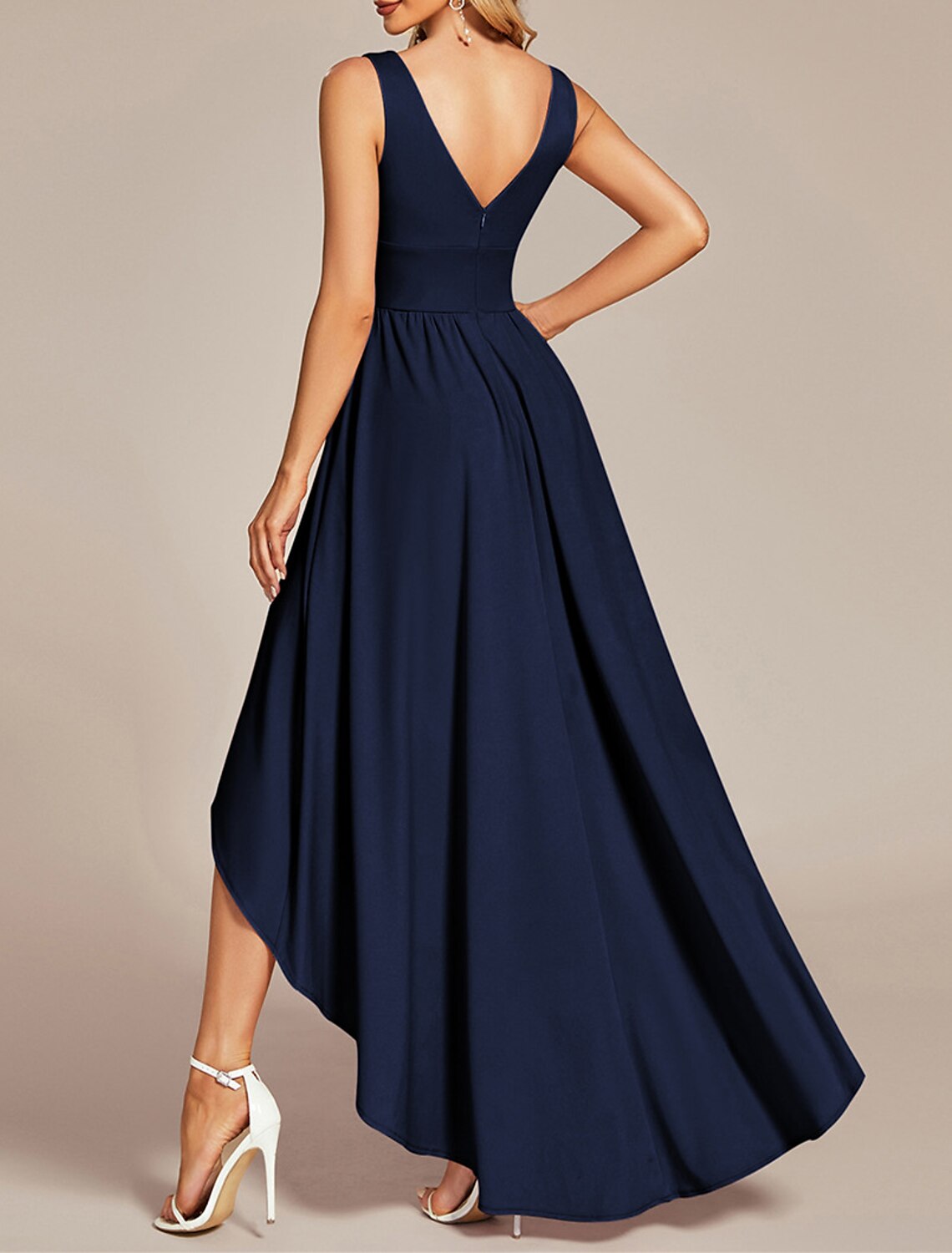 A-Line Wedding Guest Dresses Casual Dress Wedding Party Summer Asymmetrical Sleeveless V Neck Spandex with Pleats