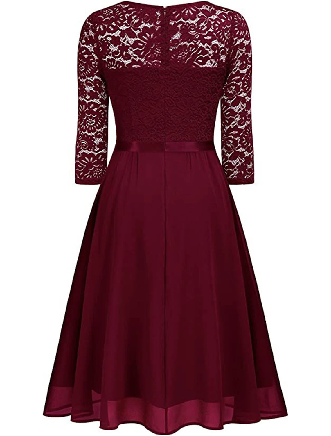 Women's Party Dress Lace Dress Homecoming Dress Midi Dress Black Wine Navy Blue Half Sleeve Pure Color Lace Spring Fall Winter V Neck Fashion Wedding Guest Birthday Vacation