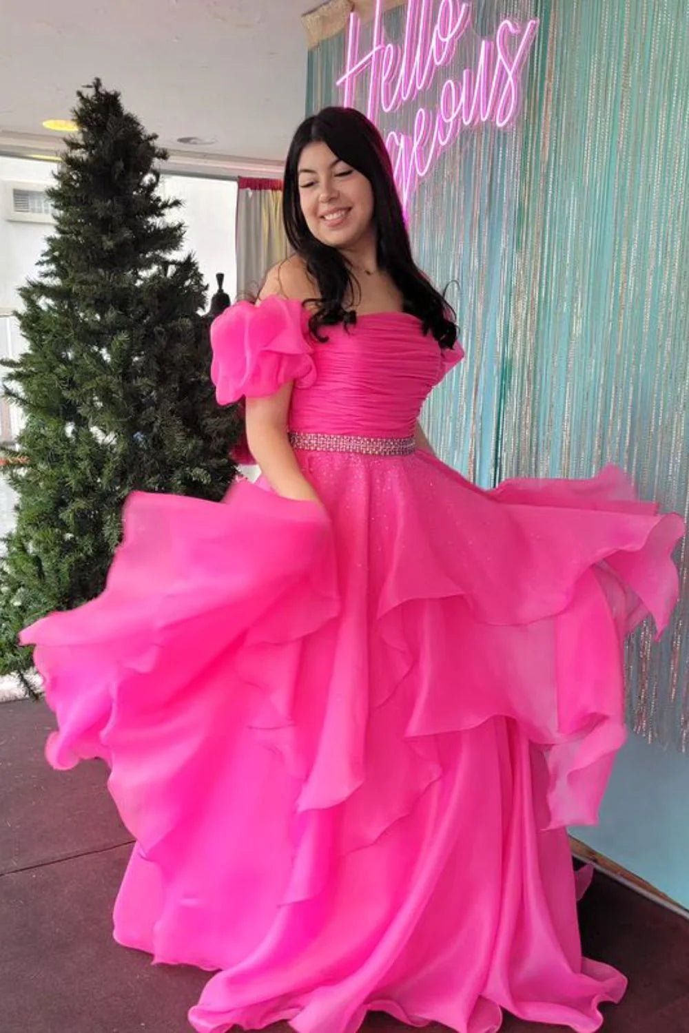 Off The Shoulder Tulle Long Prom Dresses Princess Formal Gown