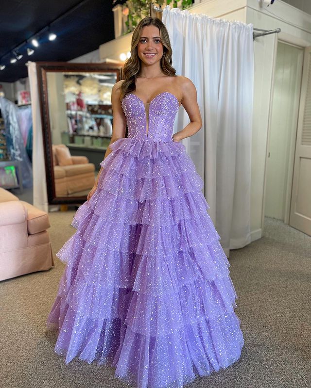 Ball Gown Sweetheart Tulle Tiered Ruffle Prom Dress