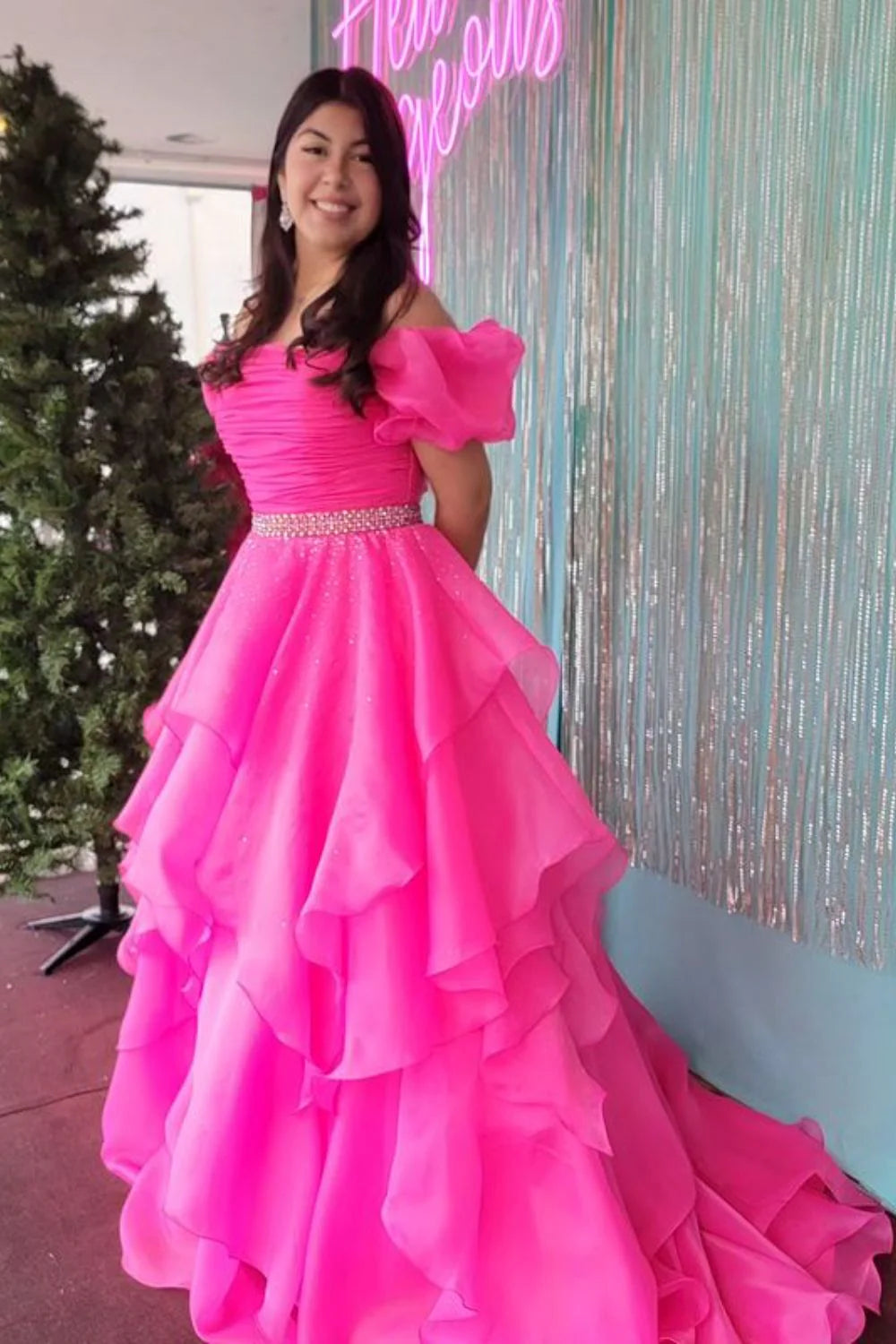 Off The Shoulder Tulle Long Prom Dresses Princess Formal Gown