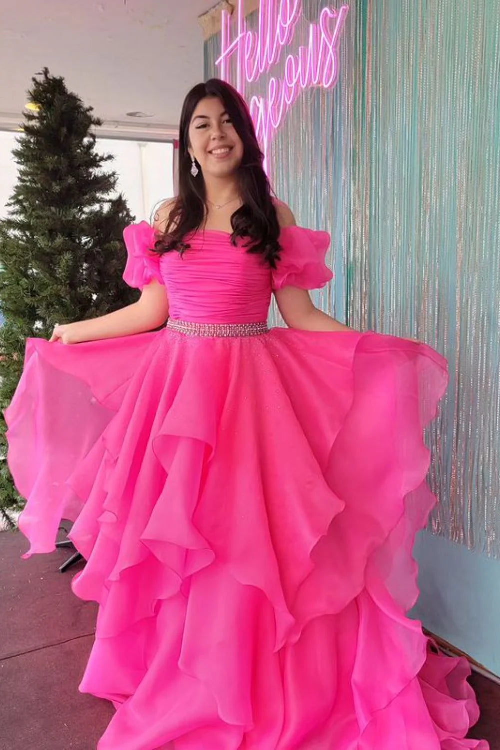 Off The Shoulder Tulle Long Prom Dresses Princess Formal Gown