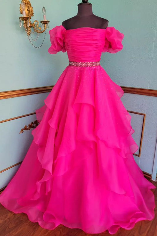 Off The Shoulder Tulle Long Prom Dresses Princess Formal Gown