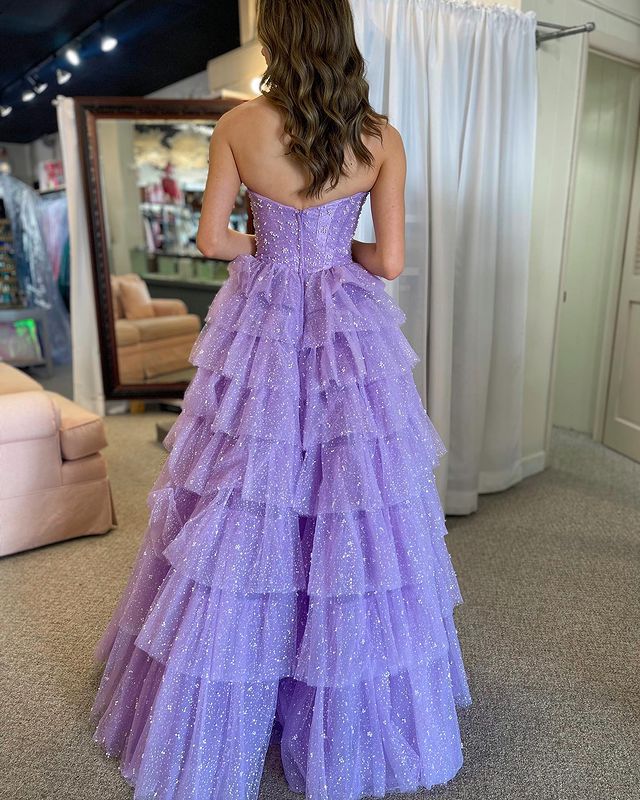 Ball Gown Sweetheart Tulle Tiered Ruffle Prom Dress