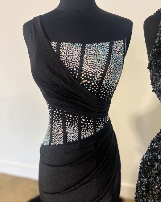 Mermaid One Shoulder Prom Dress with Rhinestones