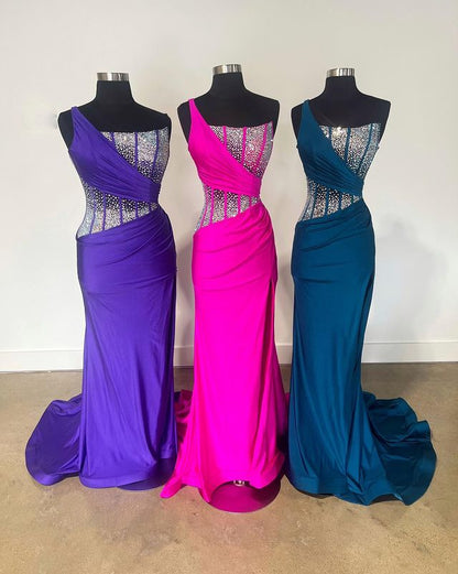 Mermaid One Shoulder Prom Dress with Rhinestones