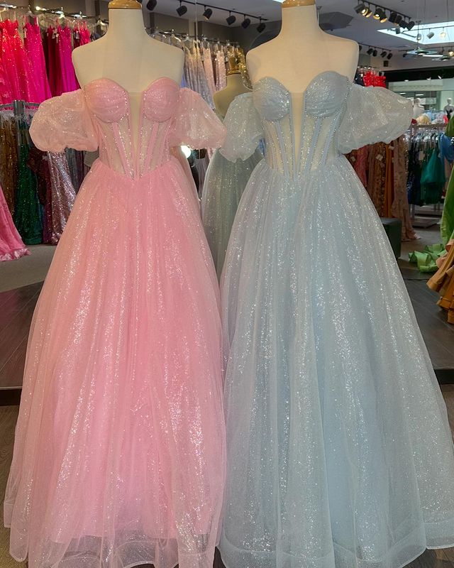 Off the Shoulder A-Line Sweetheart Beads Organza Prom Dresses