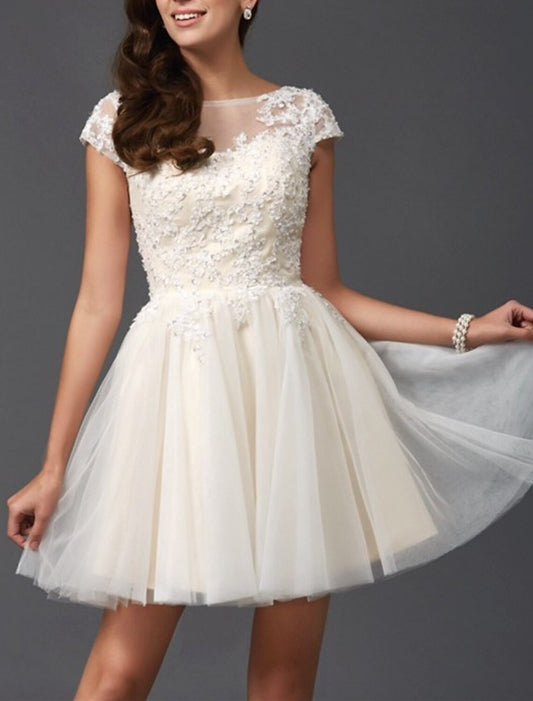 A-Line Homecoming Dresses Little White Dresses Dress Holiday Graduation Short / Mini Sleeveless Jewel Neck Lace with Appliques