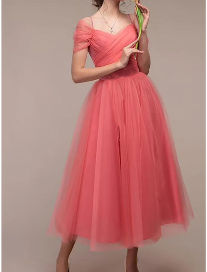 Women's Party Dress Homecoming Dress Bridal Shower Dress Midi Dress Pink Wine Light Blue Short Sleeve Pure Color Ruched Summer Spring Spaghetti Strap Party Birthday Vacation Summer Dress Slim