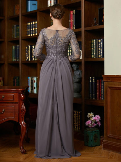 A-Line/Princess Chiffon Lace Scoop 3/4 Sleeves Floor-Length Mother of the Bride Dresses