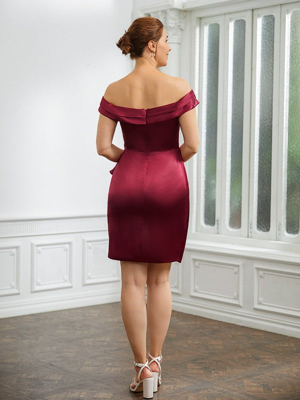 Sheath/Column Elastic Woven Satin Ruched Off-the-Shoulder Sleeveless Short/Mini Mother of the Bride Dresses