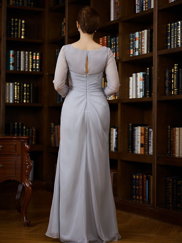 Sheath/Column 30D Chiffon Beading V-neck 3/4 Sleeves Floor-Length Mother of the Bride Dresses