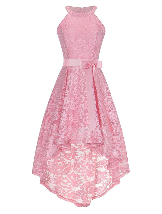 A-Line Special Occasion Dresses Hot Dress Homecoming Asymmetrical Sleeveless Halter Lace with Sash / Ribbon Bow(s)