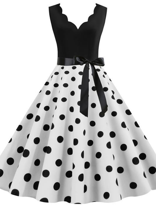 Polka Dots 1950s Cocktail Dress Vintage Dress Dress Rockabilly Flare Dress Audrey Hepburn Women's Adults' Cosplay Costume Christmas Evening Party Engagement Party Homecoming Dress Spring & Summer