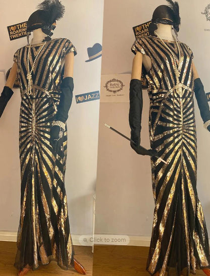 Mermaid / Trumpet Elegant Vintage Inspired Formal Evening Party Dress Jewel Neck V Back Sleeveless Floor Length Polyester with Beading Sequin