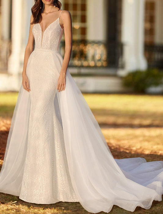 Casual Wedding Dresses A-Line Separates Separates Court Train Organza OverSkirts Bridal Gowns With Solid Color