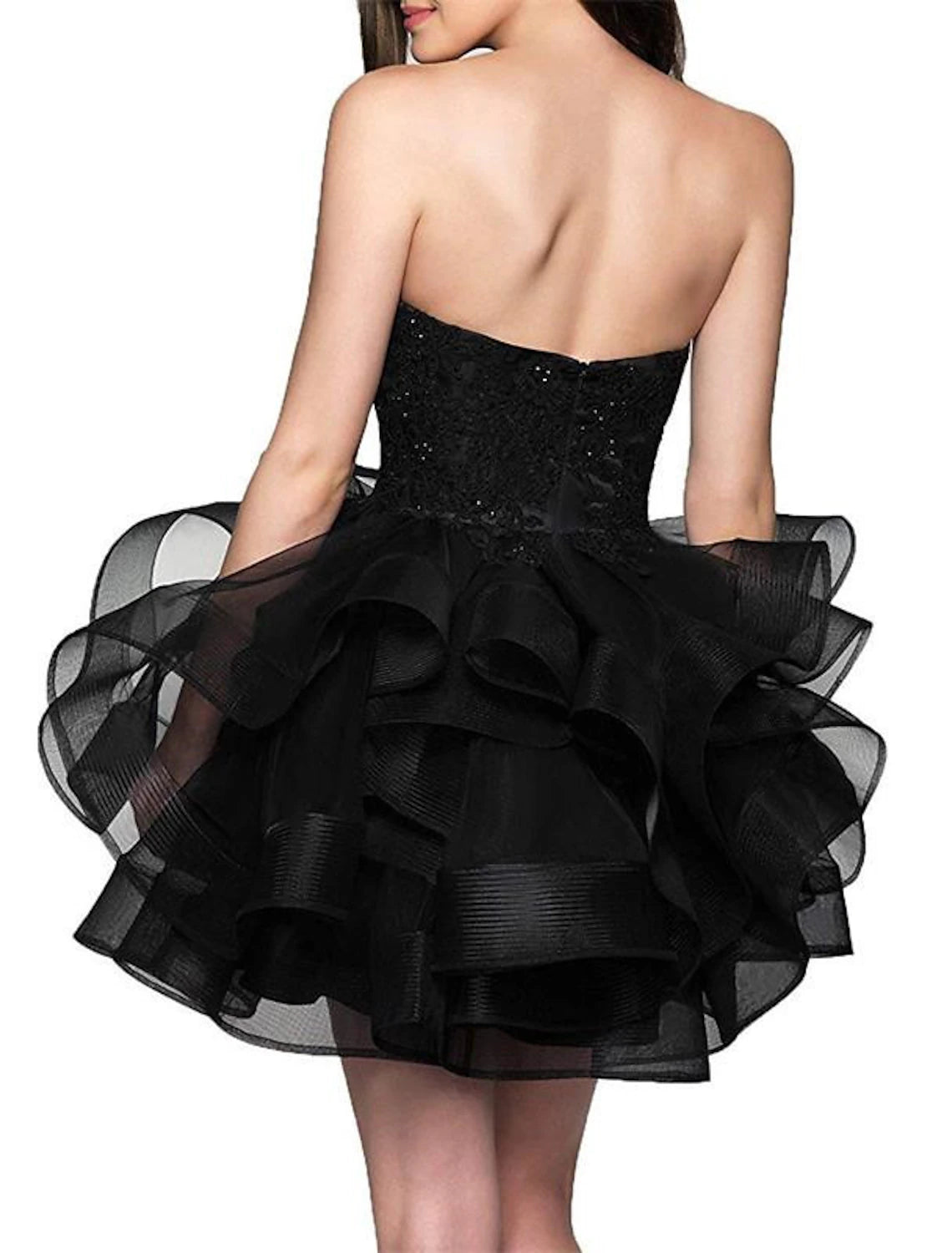 A-Line Cocktail Dresses Minimalist Dress Homecoming Party Wear Short / Mini Sleeveless Strapless Satin with Appliques Tiered