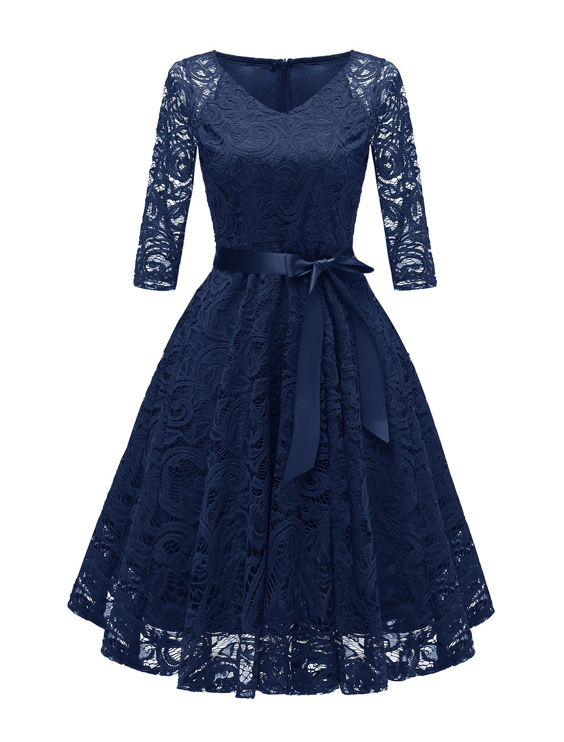 A-Line Cocktail Dresses Minimalist Dress Party Wear Short / Mini 3/4 Length Sleeve V Neck Lace with Bow(s) Pleats