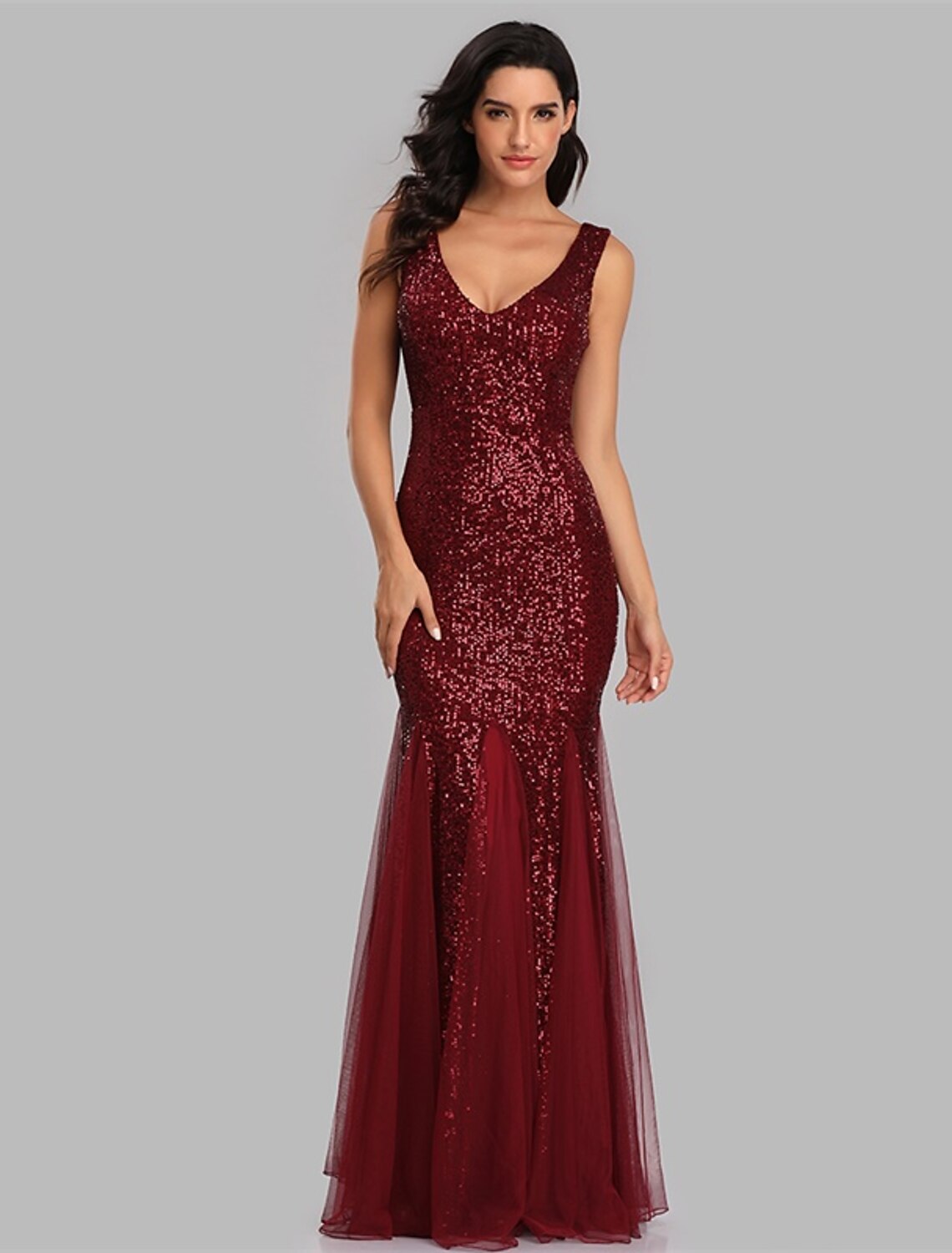 Mermaid / Trumpet Sparkle Sexy Party Wear Formal Evening Dress V Neck Sleeveless Floor Length Sequined with Sequin