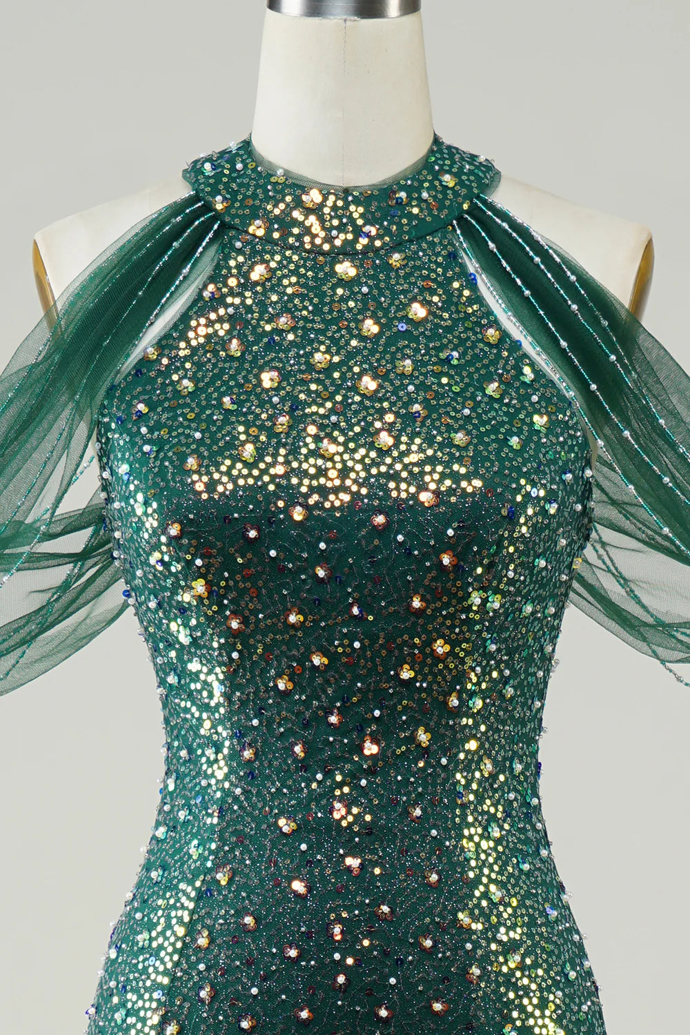 Amzcw Sparkly Dark Green Sequin Mermaid Long Prom Dress