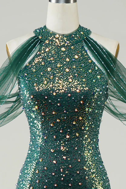 Amzcw Sparkly Dark Green Sequin Mermaid Long Prom Dress