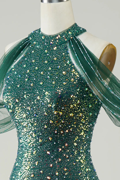 Amzcw Sparkly Dark Green Sequin Mermaid Long Prom Dress