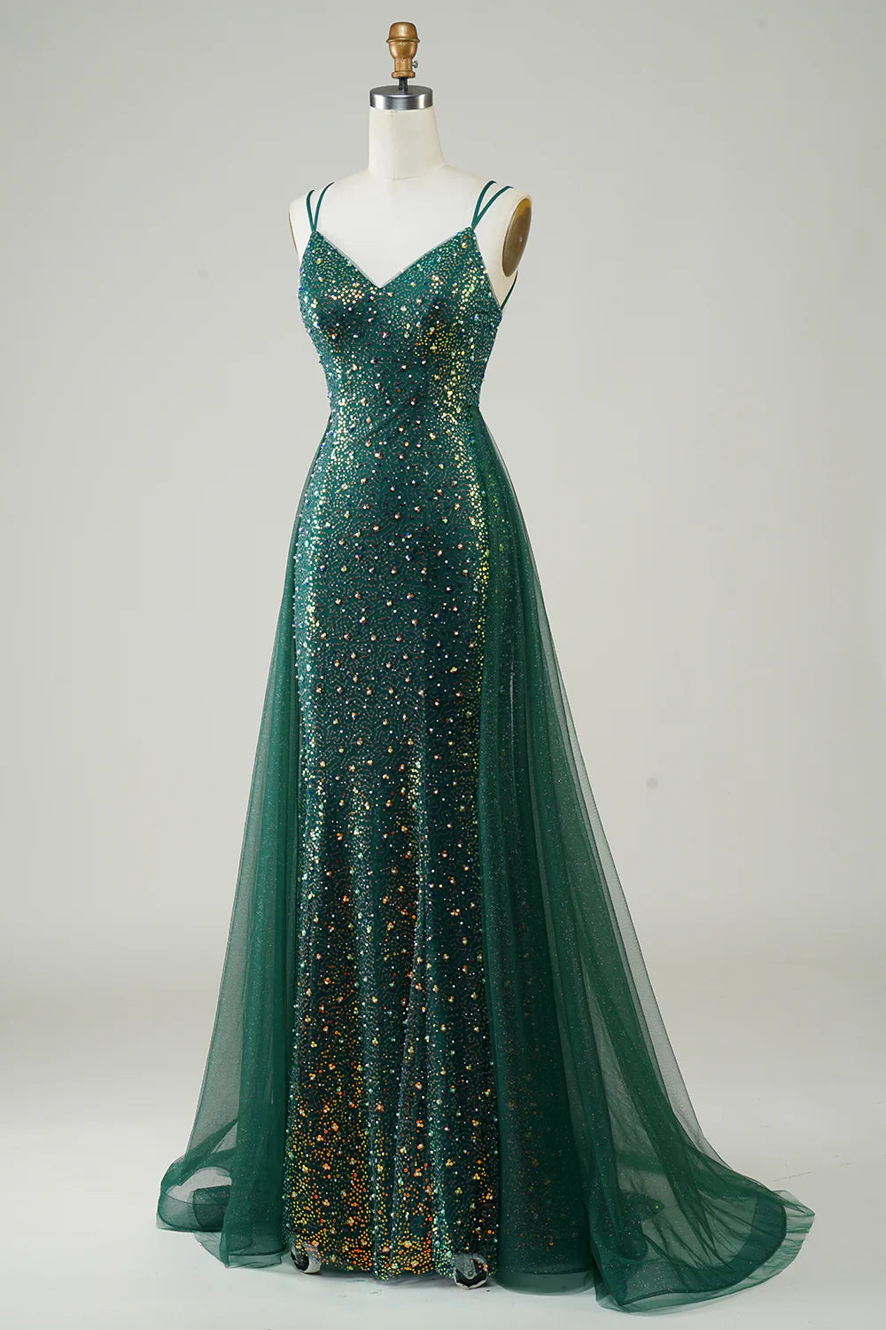 Amzcw Sparkly Dark Green Beaded Long Prom Dress