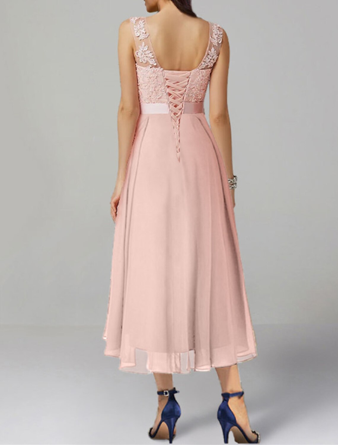 A-Line Cocktail Dresses High Low Dress Wedding Guest Asymmetrical Sleeveless Jewel Neck Chiffon with Appliques